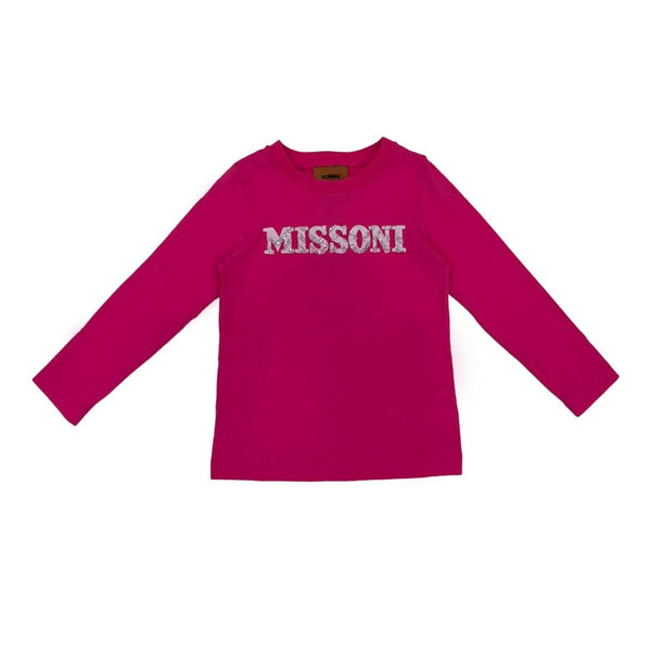 Girls Pink Sequin Logo Full Sleeves Cotton T-Shirt