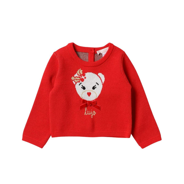 Girls Red Teddy Print Sweatshirt