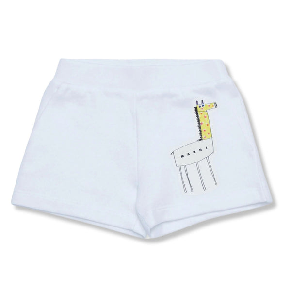 Baby Girls White Giraffe-Print Shorts