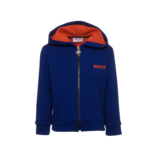 Girls Blue Logo Print Zip-up Hoodie