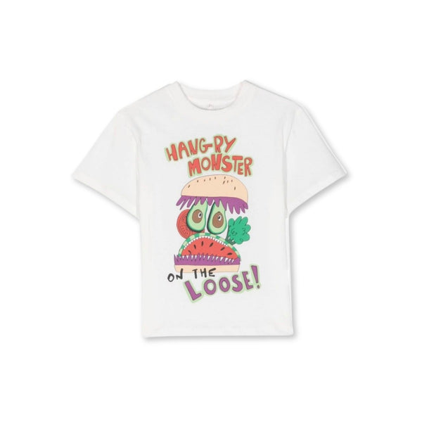 Boys White Cotton Burger Monster T-Shirt