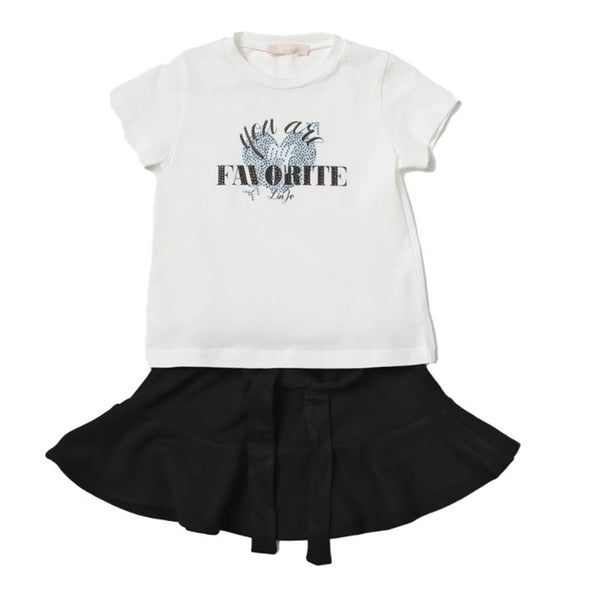 Girls White & Black Skirt Set
