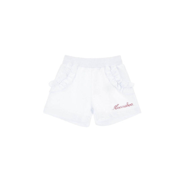 Girls White Fleece Shorts With Ruffles