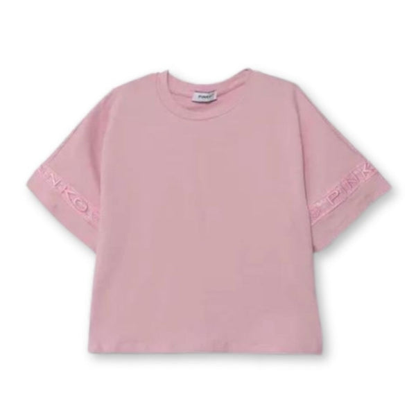 Girls Pink Logo-Sleeves T-Shirt