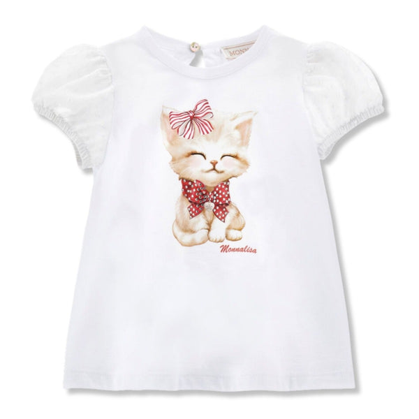 Baby Girls White Kitten-Print Cotton T-Shirt