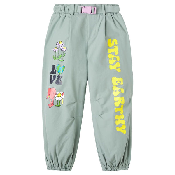 Girls Green Graphic-Print Elasticated Trousers