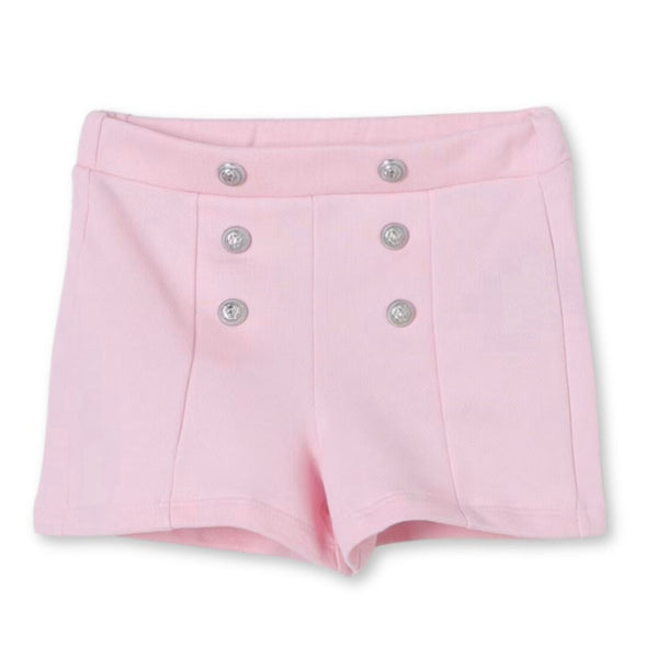 Baby Girls Pink Button-Detailed Shorts