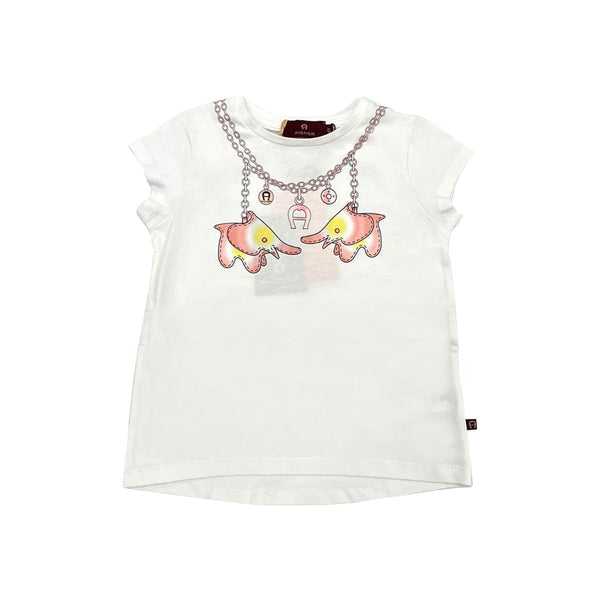 Girls White Elephant Print Logo T-Shirt