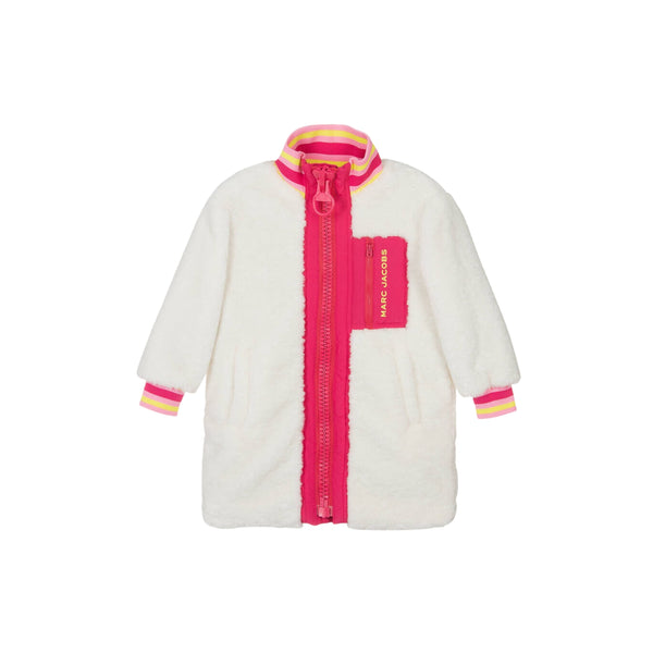 Girls Ivory & Pink Faux Shearling Coat