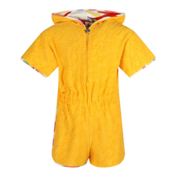 Girls Yellow Branded All-In-One Hooded Playsuit