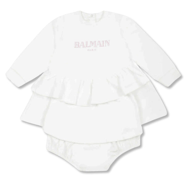 Baby Girls White Logo-Print Dress Set