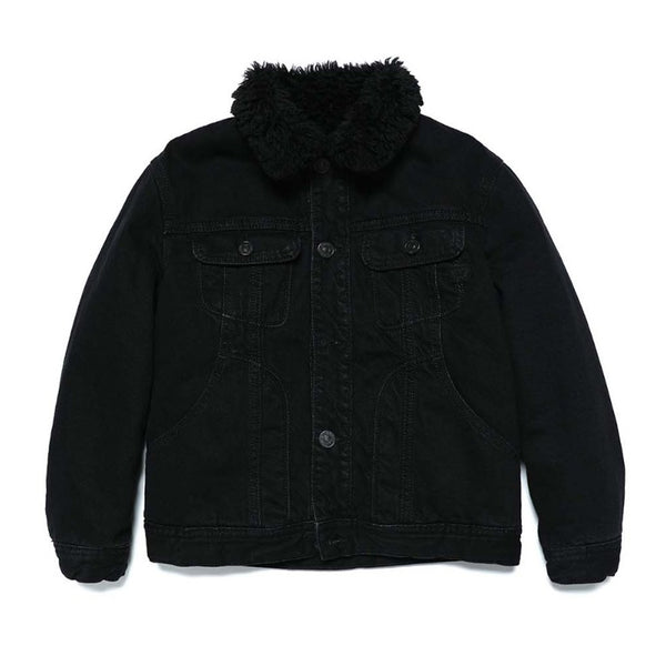 Black denim jacket with teddy fleece lining
