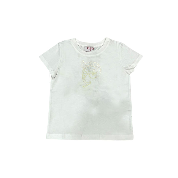 Girls White Logo Print Cotton T-Shirt