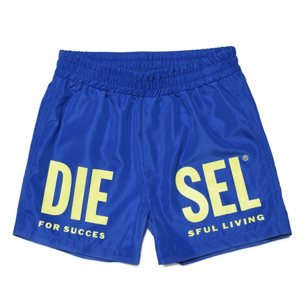 Blue & Yellow Logo Printed Shorts
