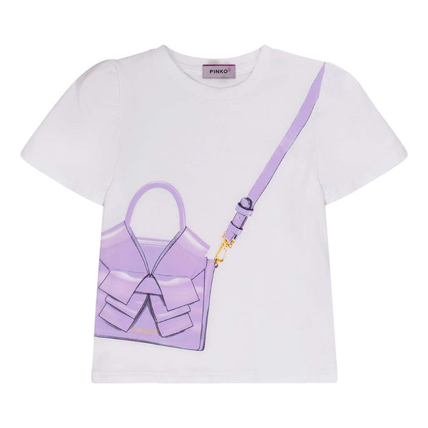 Girls White Bag-Print Cotton T-Shirt