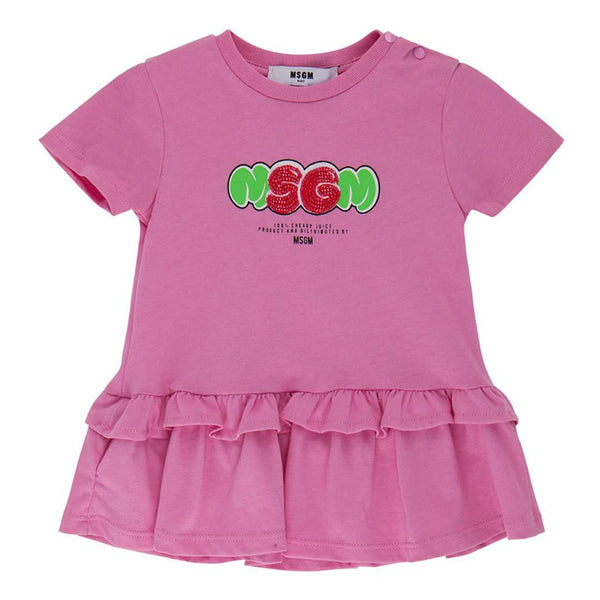 Girls Pink Cotton Logo Dress