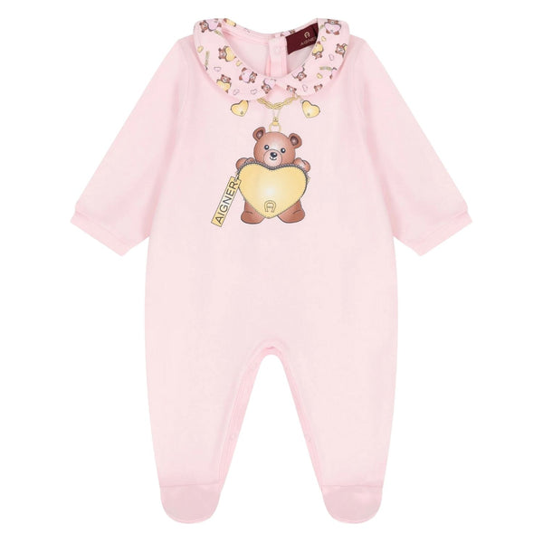 Baby Girls Pink Teddy Bear Logo Rompers