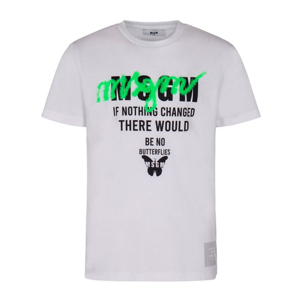 Girls White Logo Print Cotton T-Shirt