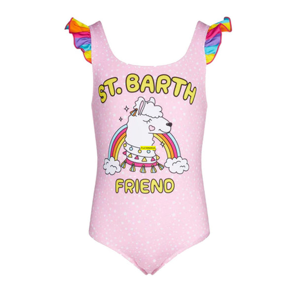 Girl One Piece Swimsuit With St. Barth Friend Print