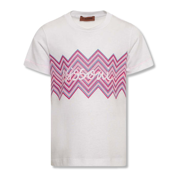 Girls White Zig-Zag Print T-Shirt