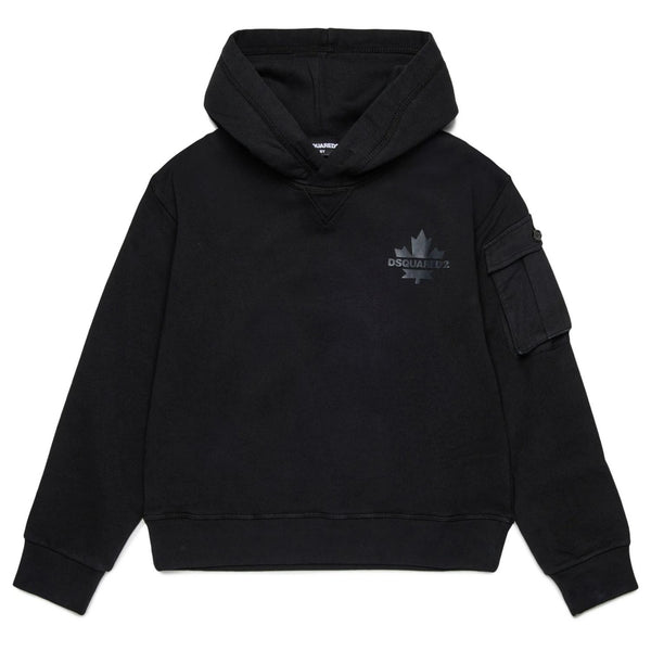 Unisex Black Maple Leaf & Logo-Print Hoodies