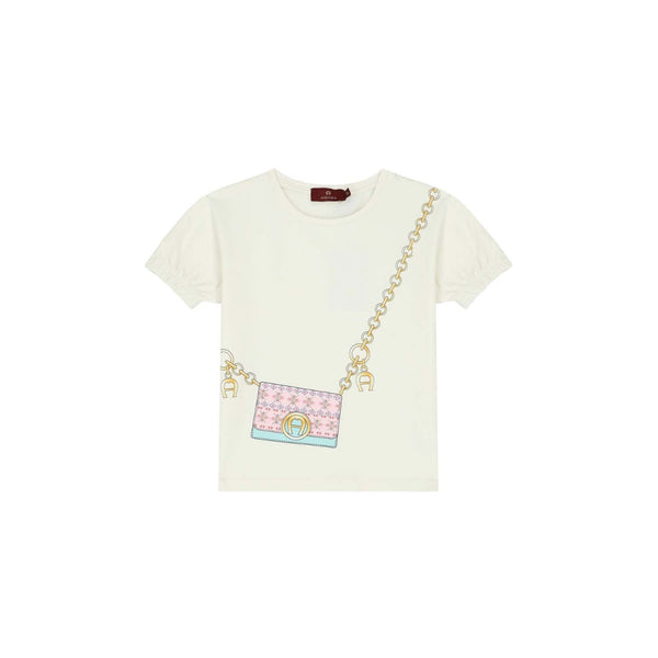 Girls White Bag Print T-Shirt