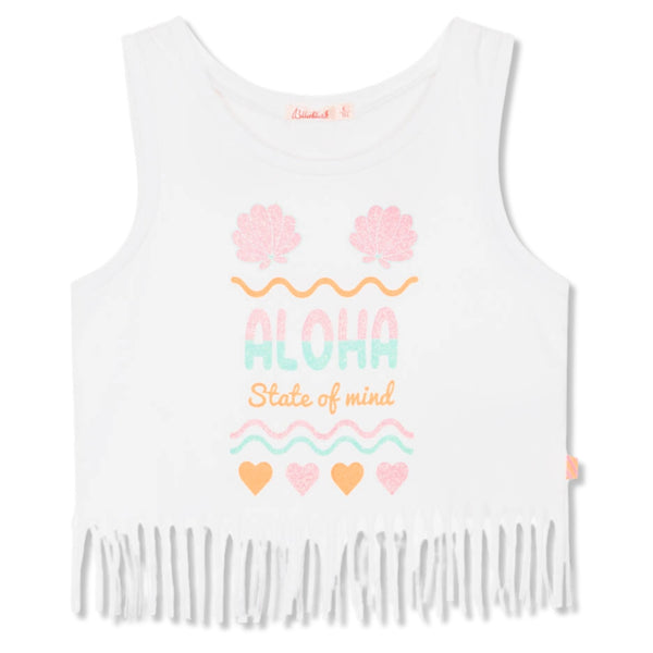 Girls White Cotton Fringed Top