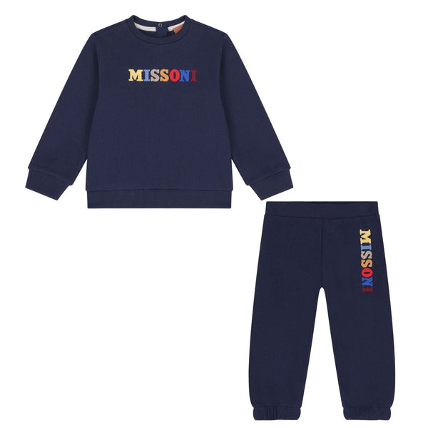 Boys Blue Logo-Print Trouser-Set