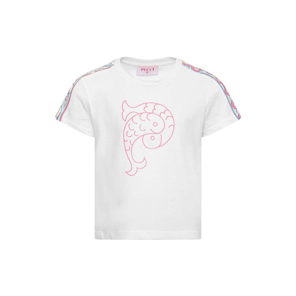 Girls Ivory Cotton Pesci & Onde T-Shirt