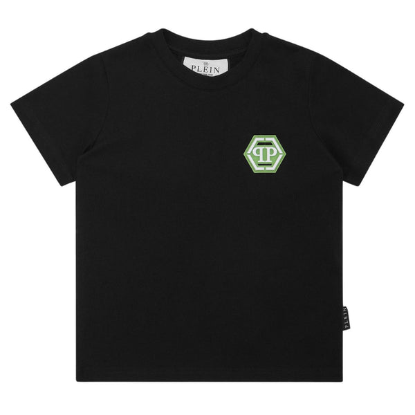 Boys Black Logo-Patch Cotton T-Shirt