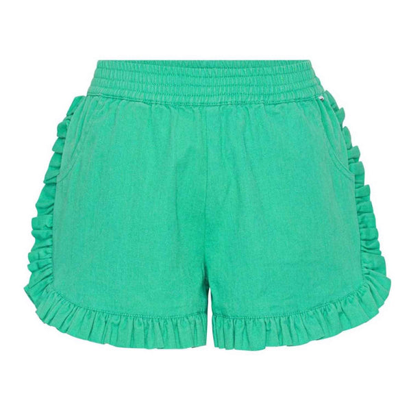 Girls Green Ruffle Detail Cotton Shorts