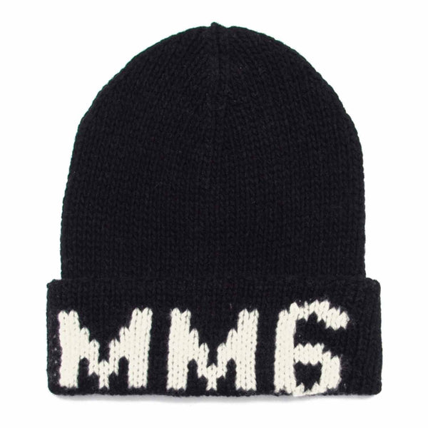Black wool blend beanie with MM6 detail