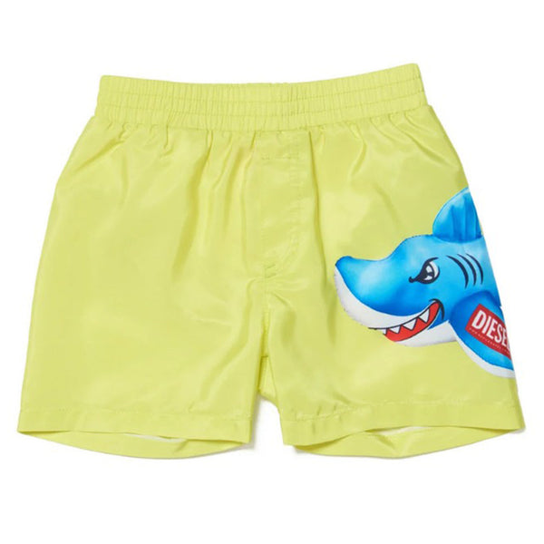 Yellow Lycra Boxer Shorts With Shark Print