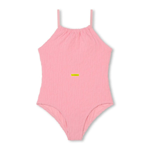 Girls Pink Logo-Jacquard Swimsuit