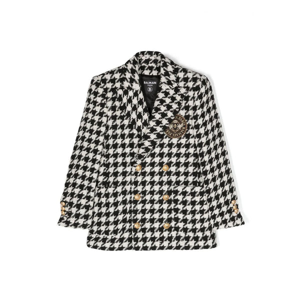 Girls White and Black Double Pattern Blazer