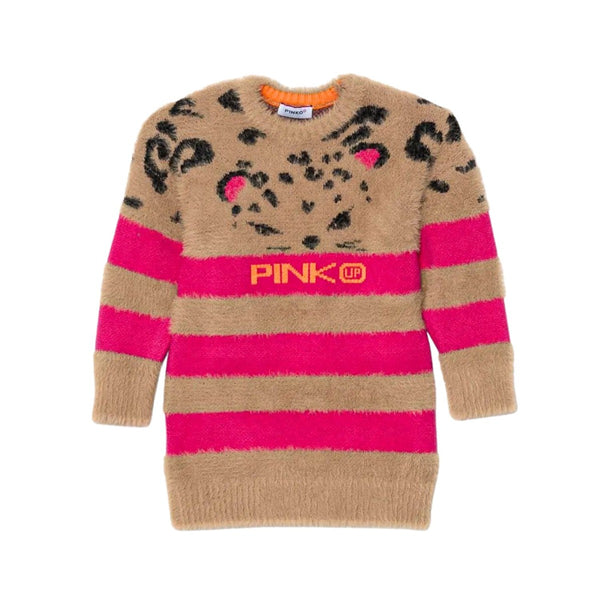 Girls Beige & Pink Logo-Print Dress