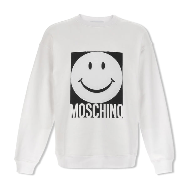 Unisex White Smiley-Print Sweatshirt