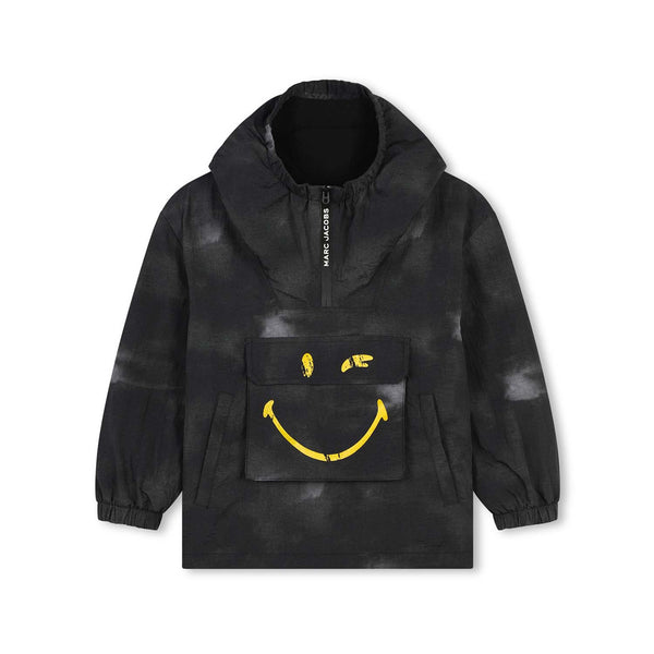 Boys Black Smiley-Print Windbreaker Hoodie