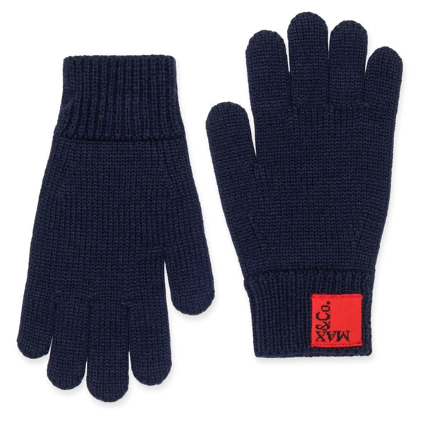Girls Navy Blue Knitted Logo-Patch Gloves