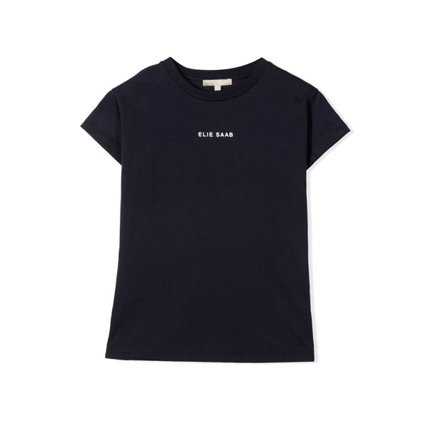 Navy Blue Logo Print Cotton T-shirt