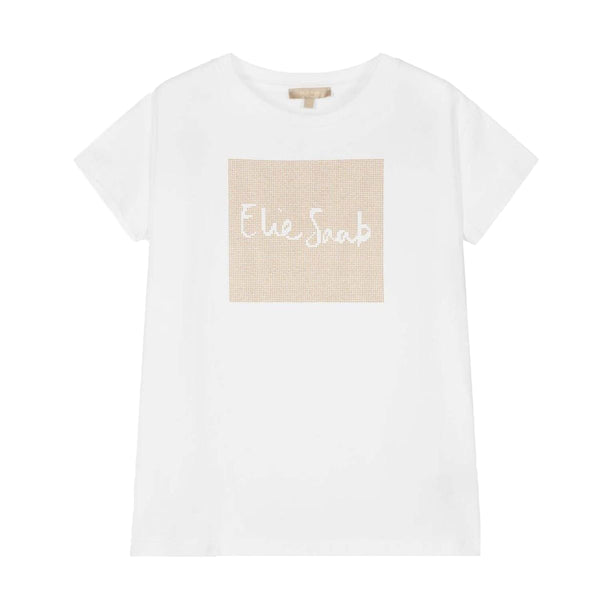 Girls White Beaded Logo T-Shirt