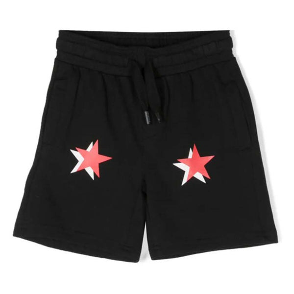Boys Black Stars Print Cotton Shorts