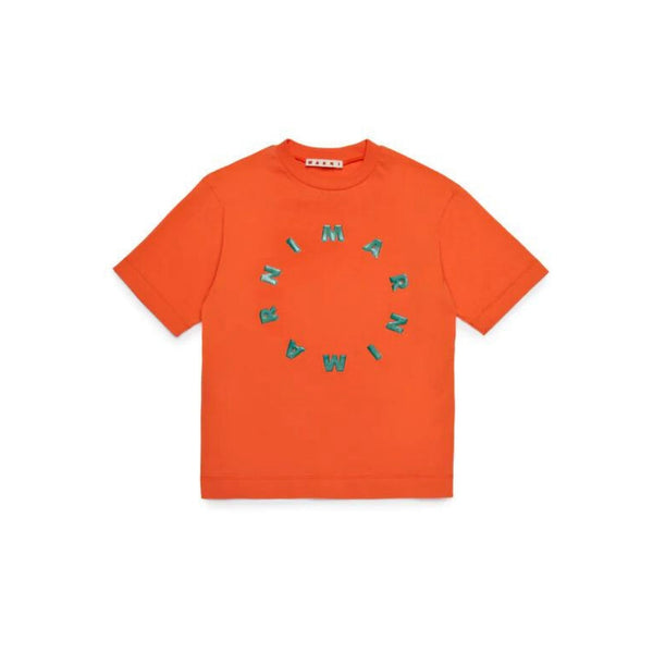Unisex Orange Round Logo-Print T-Shirt