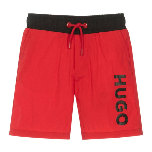 Boys Red Logo-Print Swim Shorts
