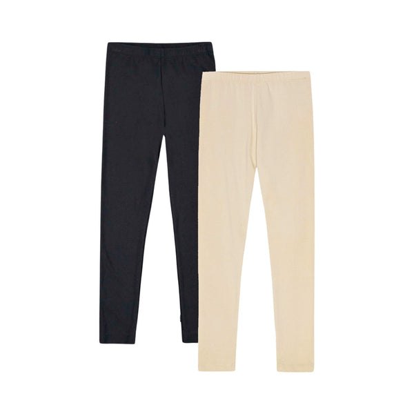 Girls Black & Off White Leggings ( Set of 2 )