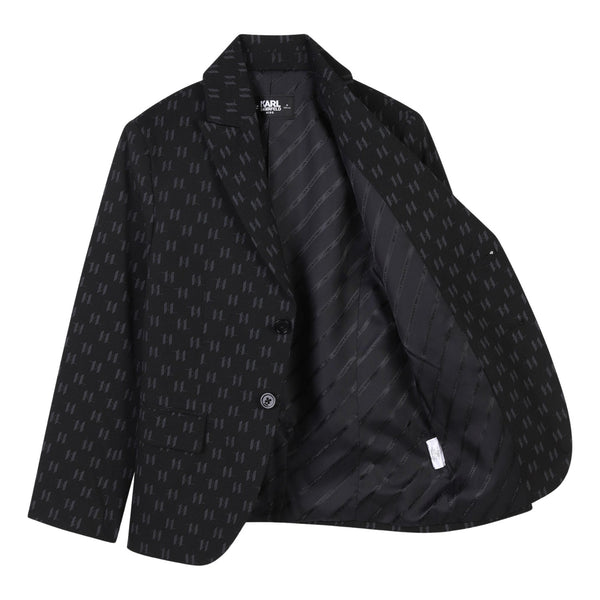 Boys Black Logo-Jacquard Blazer