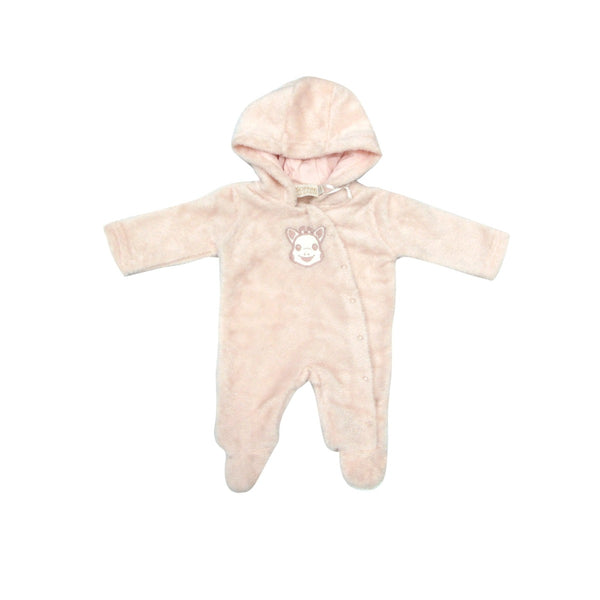 Pink Plush Logo Baby Girl Pramsuit
