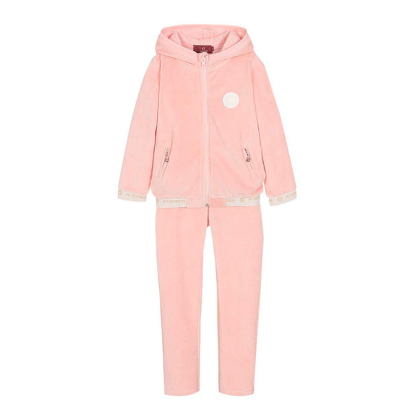 Girls Pink Velour Logo Tracksuit
