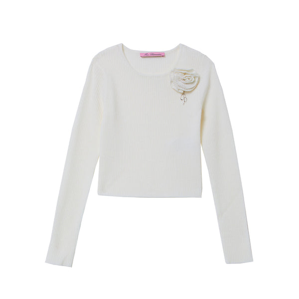 Girls Ivory Floral-Applique Sweater