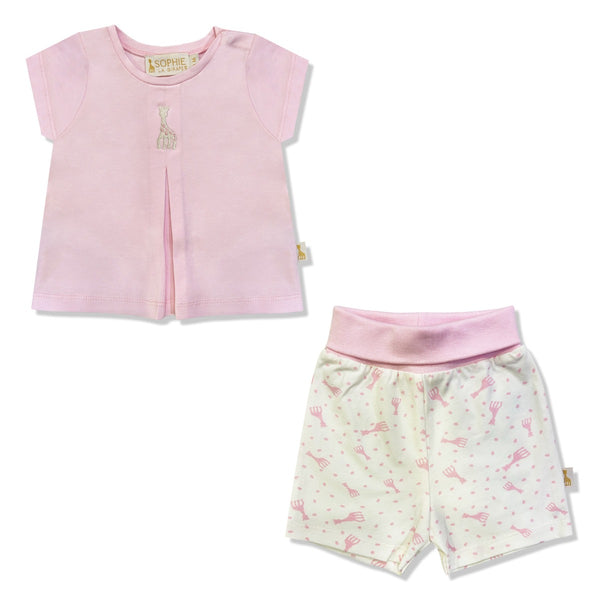 Baby Girls Pink Embroidery Logo Shorts Set